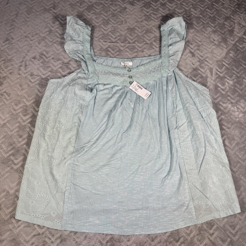 Maurices Plus Size 1X Mint Green Eyelet Lace Flutter Strap Ruffle Tank Top NWT